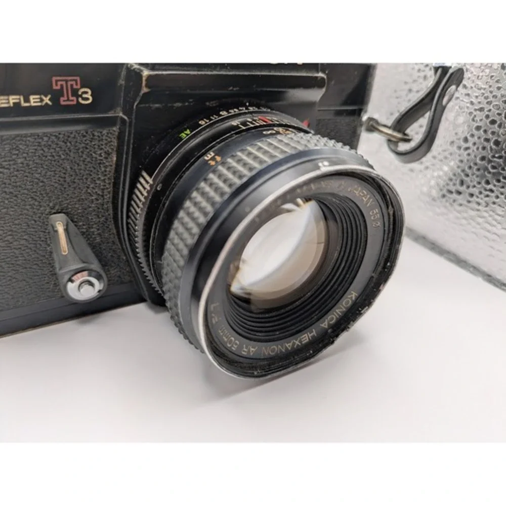 Konica Autoreflex T3 35mm SLR Camera Hexanon AR 50mm F1.7 Lens Vintage FOR PARTS